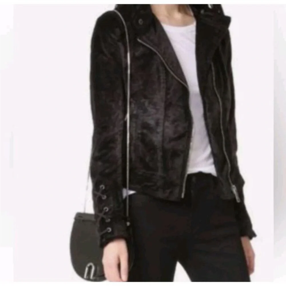 Free People Velvet Moto Laced Sleeve Zipper Jacket Black Size S - Picture 3 of 16